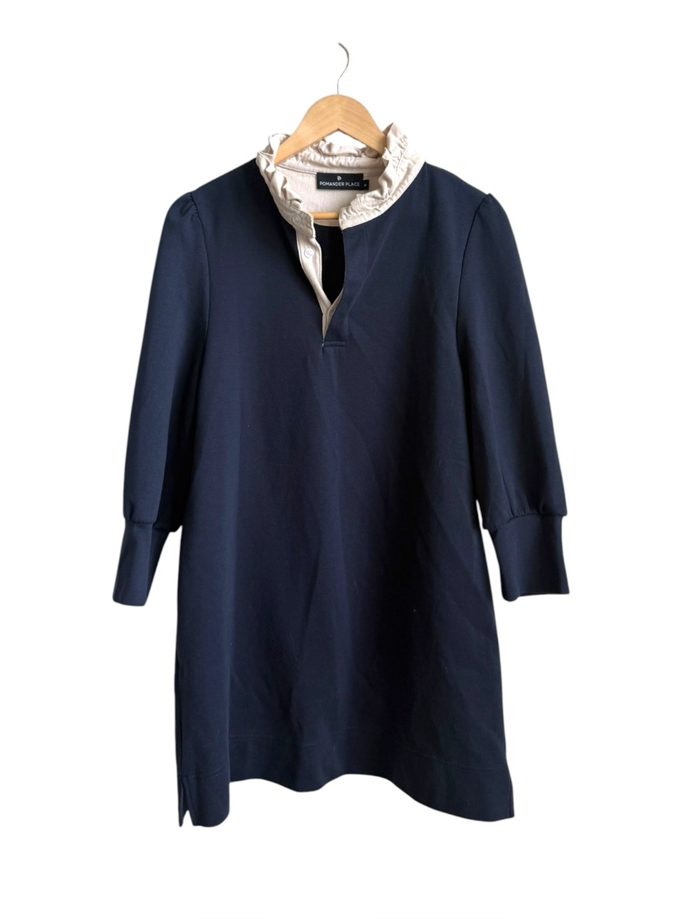 Pomander Place Tuckernuck Charlotte French Terry Dress Navy Ruffle Collar M